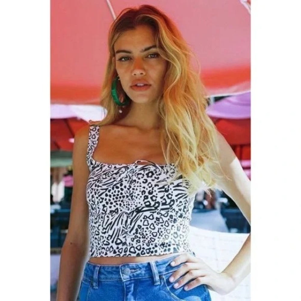 With Jean Victoria Corset Top in Wild Child, Black/White Animal Print, Size S